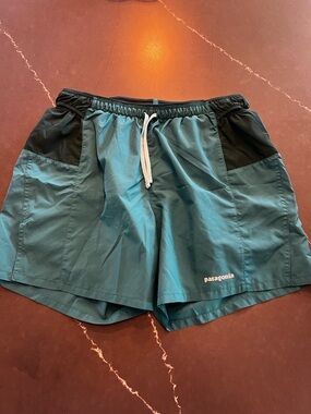 Patagonia Teal Athletic Shorts with Green Pocket Accents
